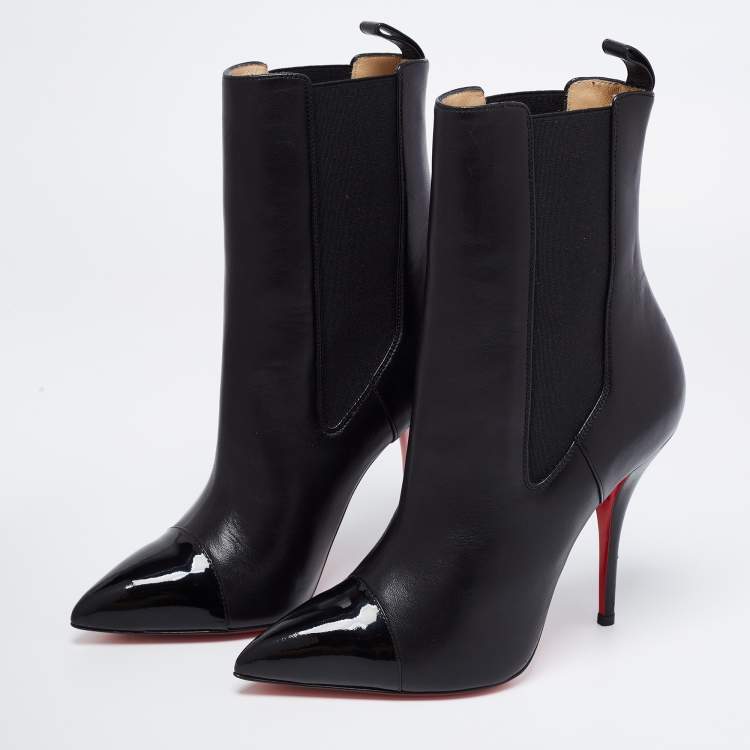 مملوكة مسبقًا Christian Louboutin Black Patent and Leather Cap-Toe Tucson Booties Size 38
