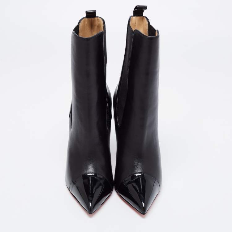 مملوكة مسبقًا Christian Louboutin Black Patent and Leather Cap-Toe Tucson Booties Size 38