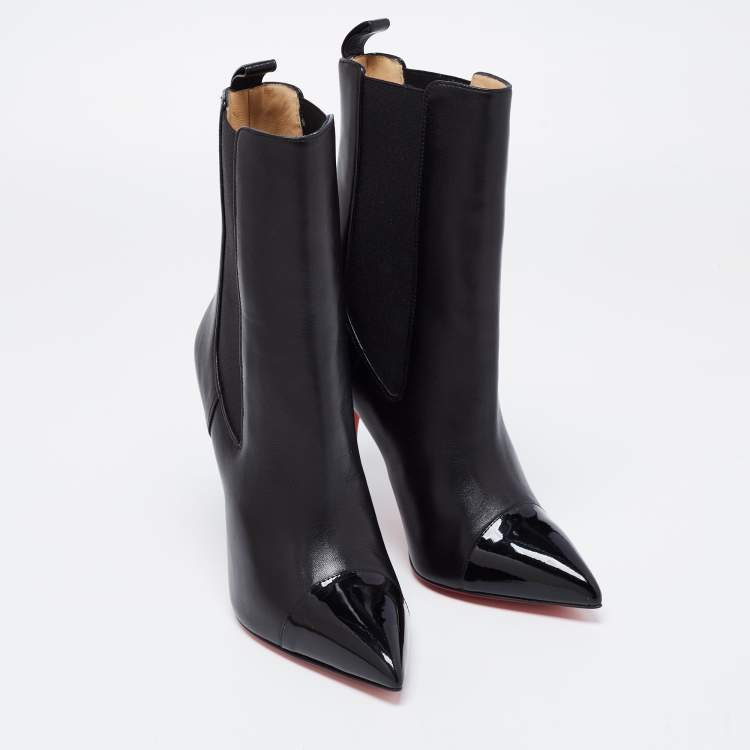 مملوكة مسبقًا Christian Louboutin Black Patent and Leather Cap-Toe Tucson Booties Size 38