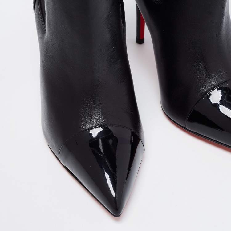 مملوكة مسبقًا Christian Louboutin Black Patent and Leather Cap-Toe Tucson Booties Size 38