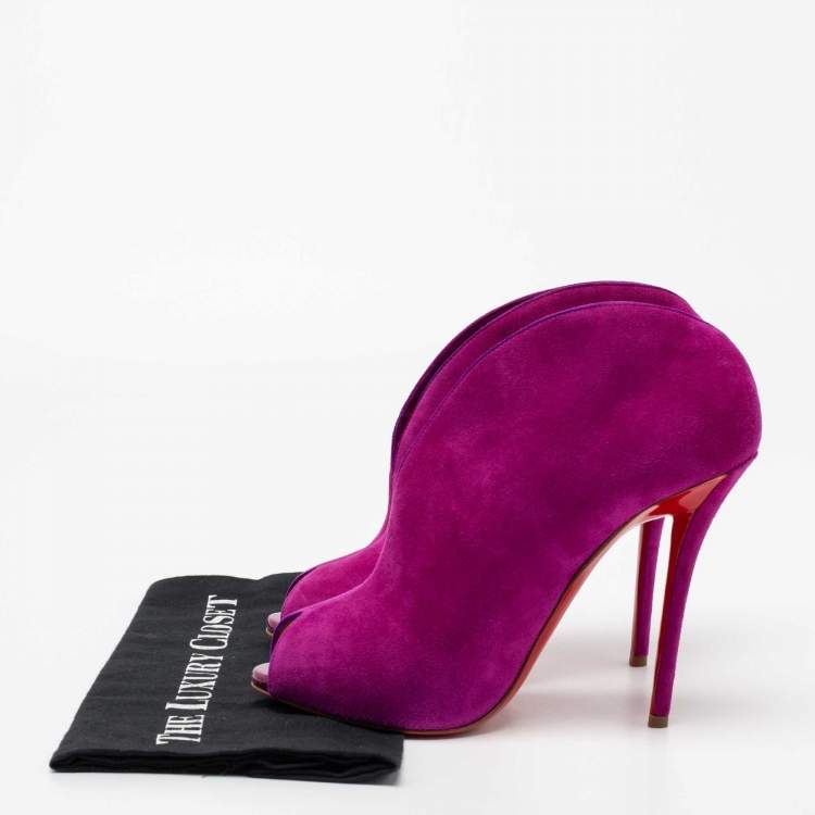 Pre Owned Christian Louboutin Magenta Suede Chester Fille Ankle Booties Size 41