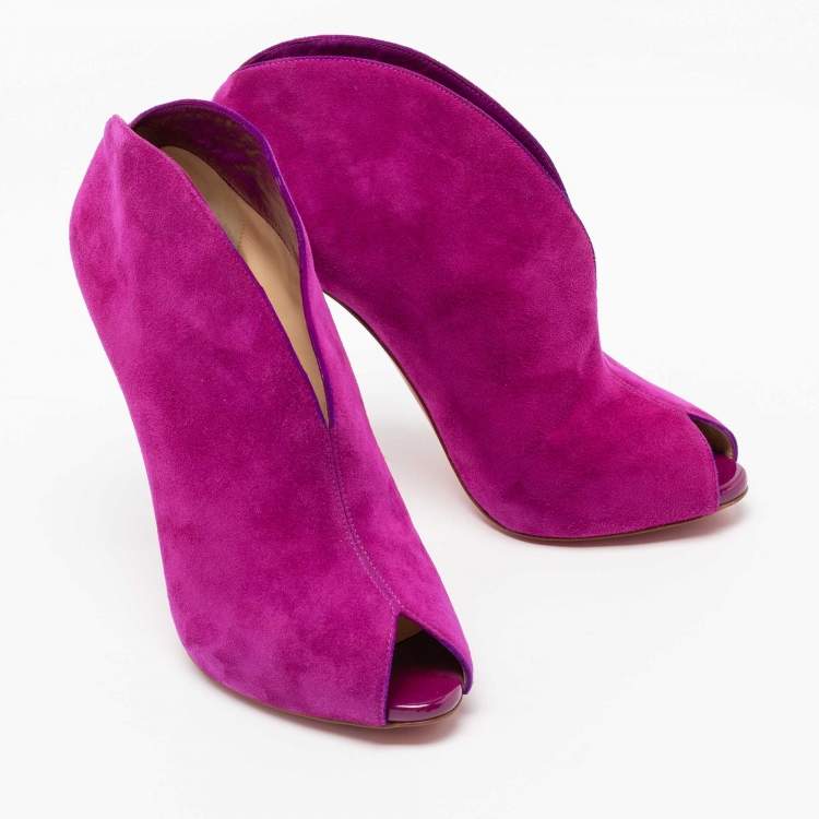 Pre Owned Christian Louboutin Magenta Suede Chester Fille Ankle Booties Size 41