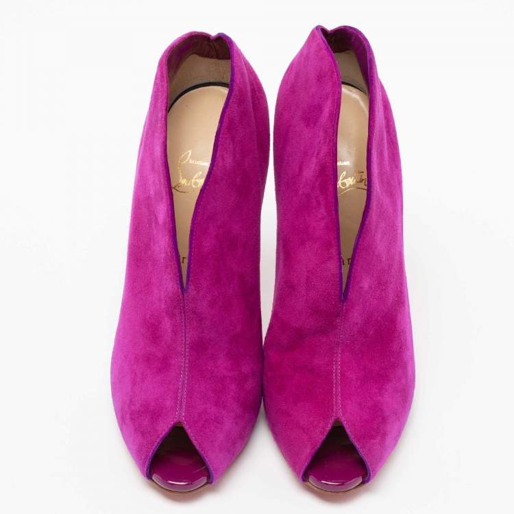 Pre Owned Christian Louboutin Magenta Suede Chester Fille Ankle Booties Size 41