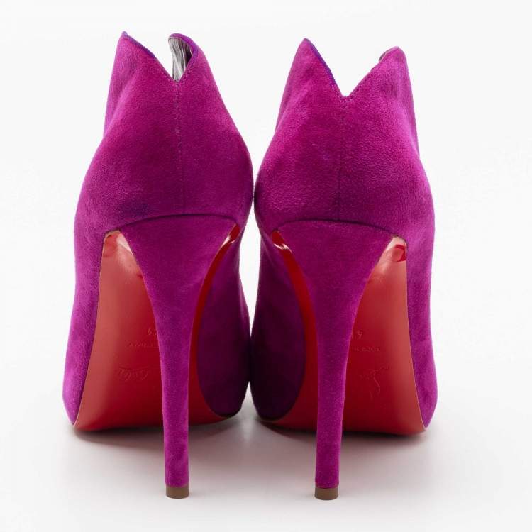 Pre Owned Christian Louboutin Magenta Suede Chester Fille Ankle Booties Size 41