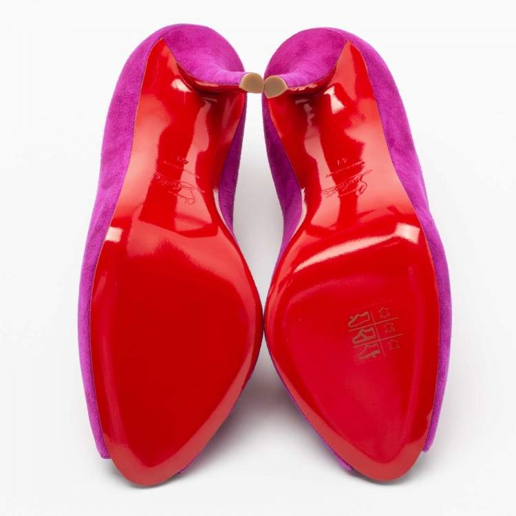 Pre Owned Christian Louboutin Magenta Suede Chester Fille Ankle Booties Size 41
