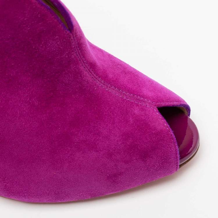 Pre Owned Christian Louboutin Magenta Suede Chester Fille Ankle Booties Size 41