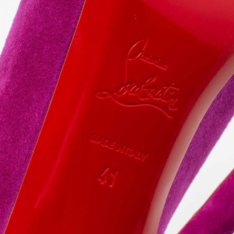 Pre Owned Christian Louboutin Magenta Suede Chester Fille Ankle Booties Size 41