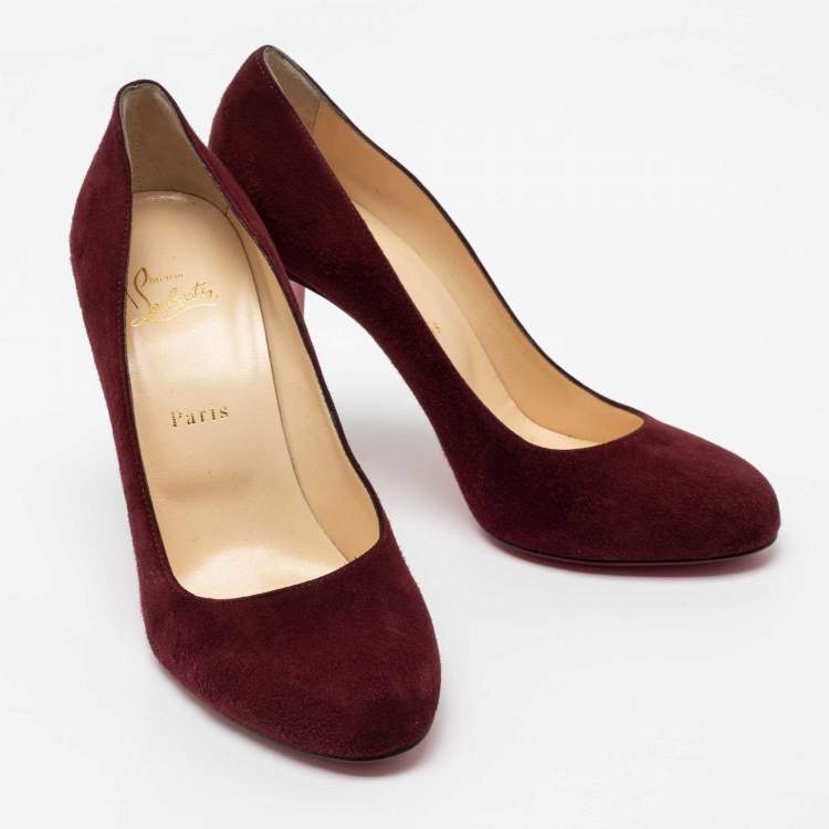 مملوكة مسبقًا Christian Louboutin Burgundy Suede Ron Ron Pumps Size 41