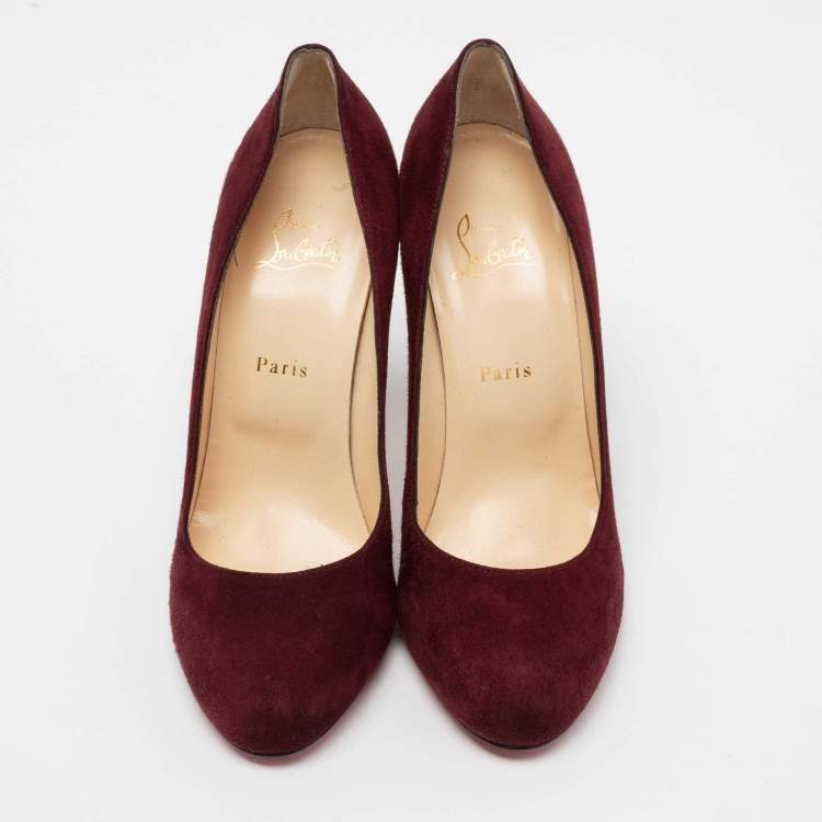 مملوكة مسبقًا Christian Louboutin Burgundy Suede Ron Ron Pumps Size 41