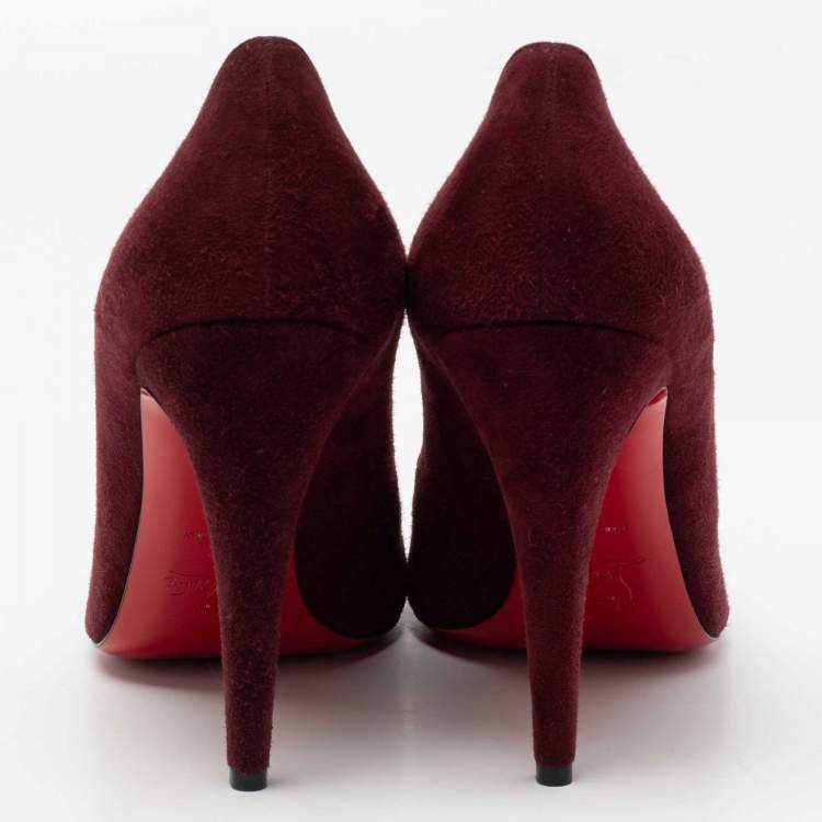 مملوكة مسبقًا Christian Louboutin Burgundy Suede Ron Ron Pumps Size 41
