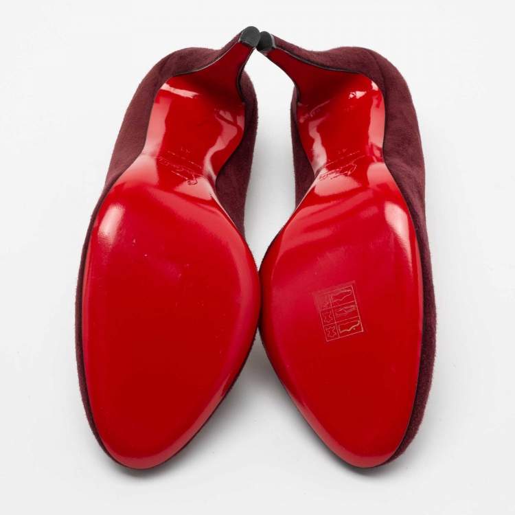 مملوكة مسبقًا Christian Louboutin Burgundy Suede Ron Ron Pumps Size 41
