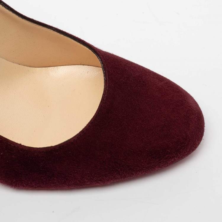 مملوكة مسبقًا Christian Louboutin Burgundy Suede Ron Ron Pumps Size 41