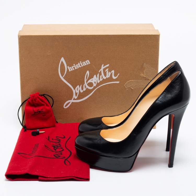 Pre Owned Christian Louboutin Black Leather Bianca Platform Pumps Size 37.5