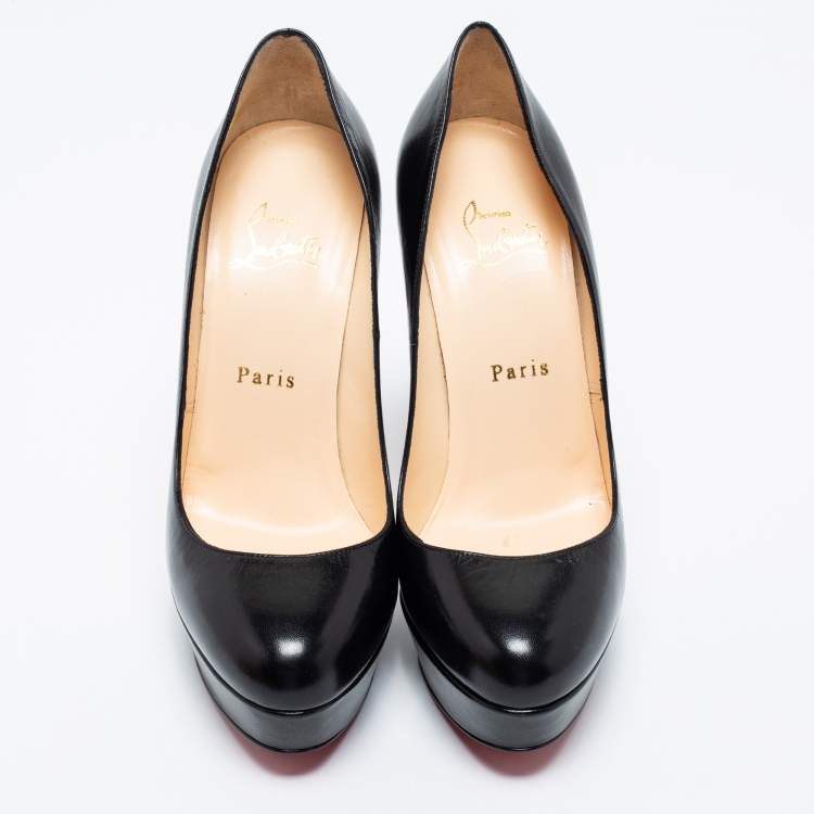 Pre Owned Christian Louboutin Black Leather Bianca Platform Pumps Size 37.5