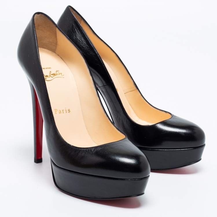 Pre Owned Christian Louboutin Black Leather Bianca Platform Pumps Size 37.5
