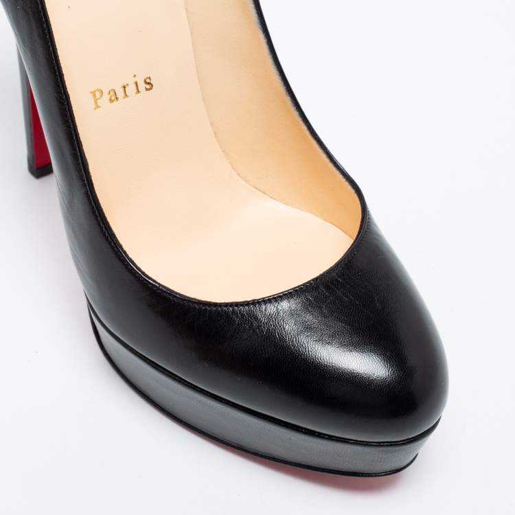 Pre Owned Christian Louboutin Black Leather Bianca Platform Pumps Size 37.5