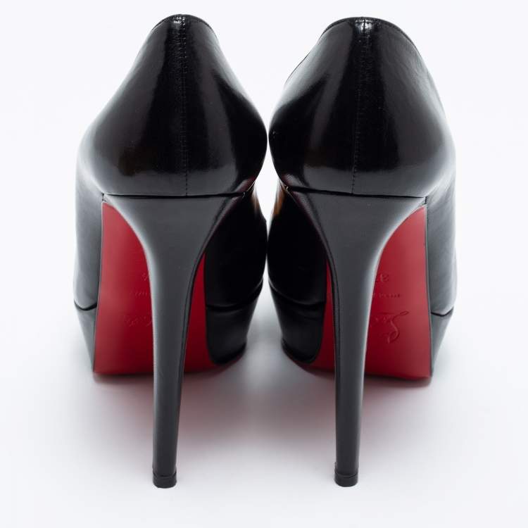 Pre Owned Christian Louboutin Black Leather Bianca Platform Pumps Size 37.5