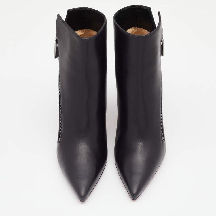 Pre Owned Christian Louboutin Black Leather Birgikate 85 Ankle Length Boots Size 38