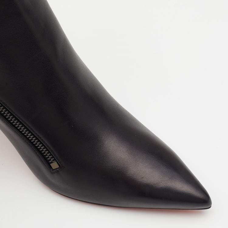 Pre Owned Christian Louboutin Black Leather Birgikate 85 Ankle Length Boots Size 38