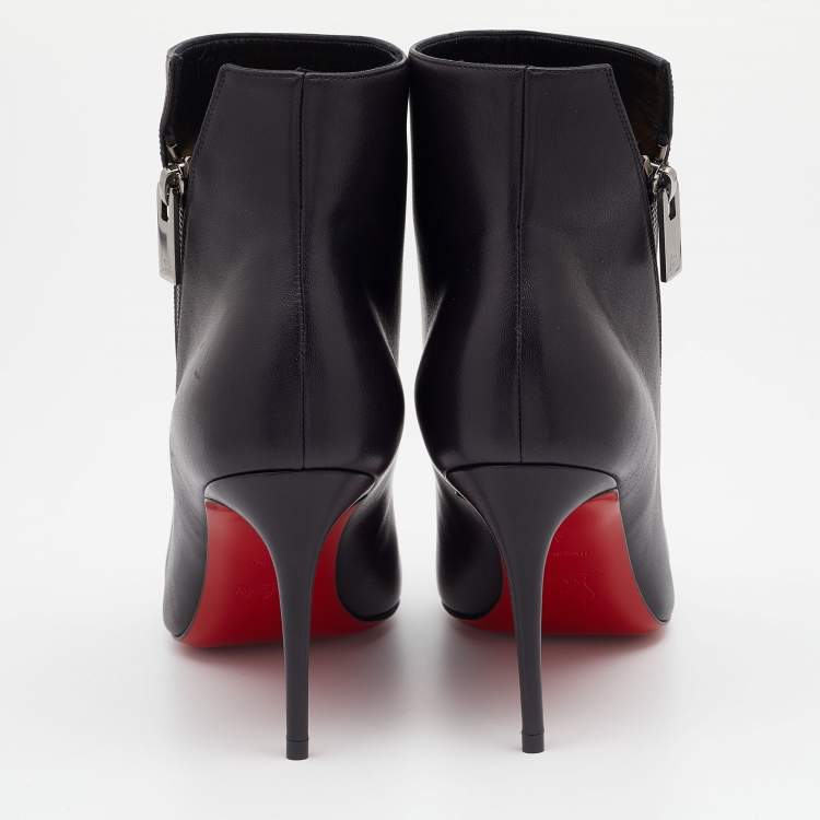 Pre Owned Christian Louboutin Black Leather Birgikate 85 Ankle Length Boots Size 38