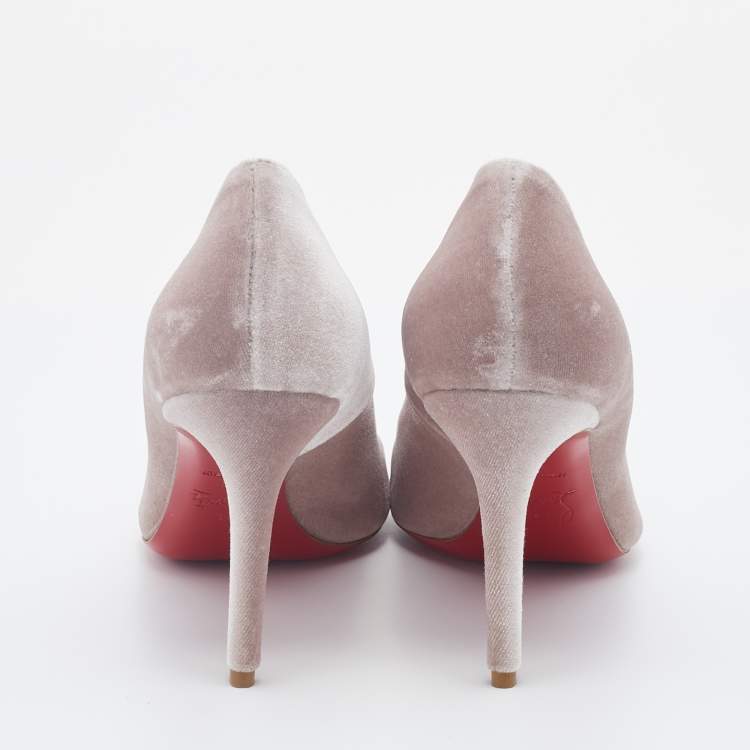 Pre Owned Christian Louboutin Light Beige Velvet Fifi Pumps Size 38