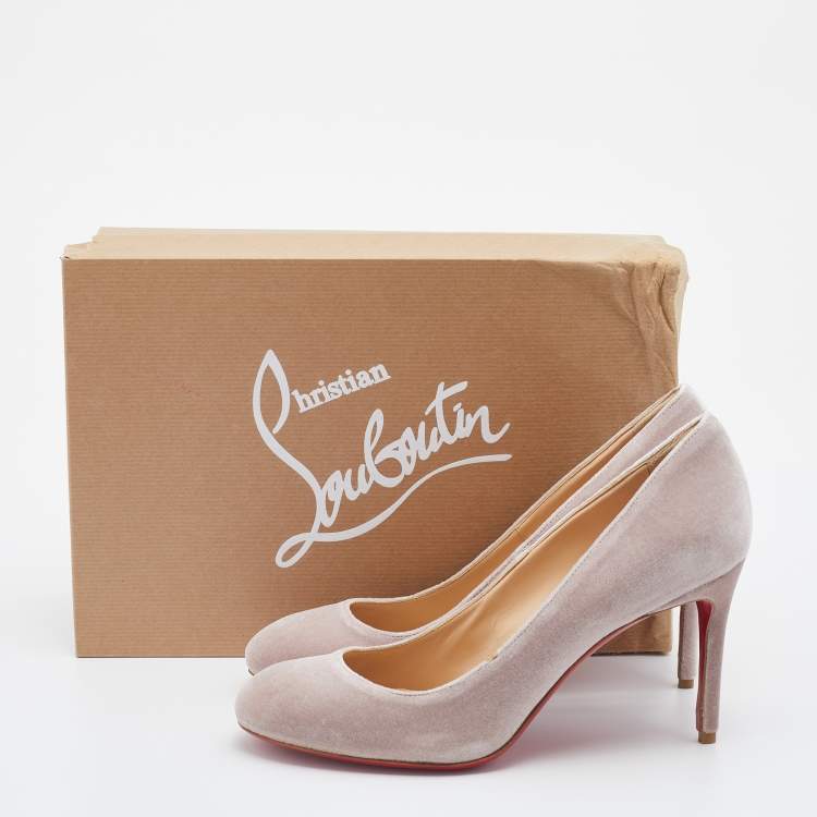 Pre Owned Christian Louboutin Light Beige Velvet Fifi Pumps Size 38