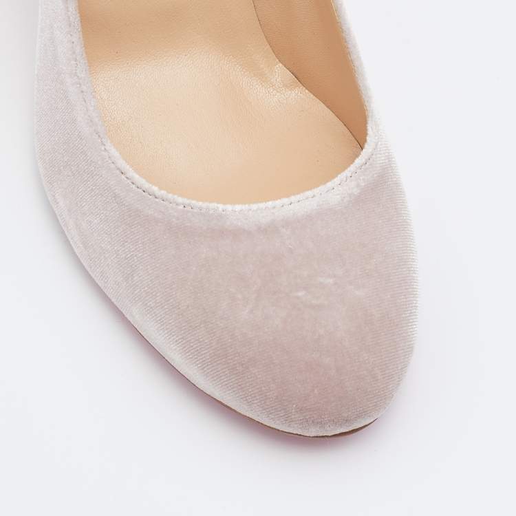 Pre Owned Christian Louboutin Light Beige Velvet Fifi Pumps Size 38