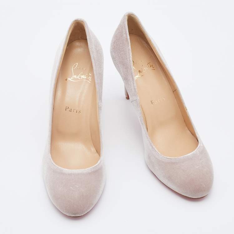 Pre Owned Christian Louboutin Light Beige Velvet Fifi Pumps Size 38