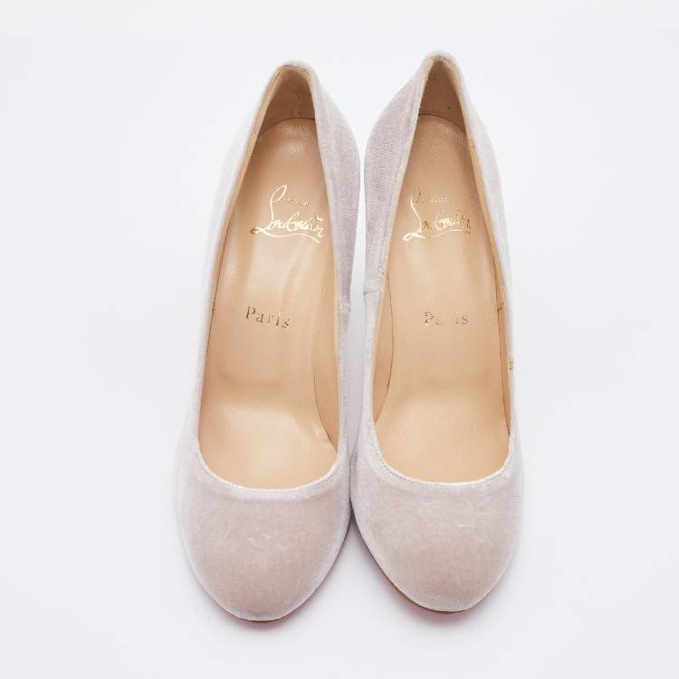 Pre Owned Christian Louboutin Light Beige Velvet Fifi Pumps Size 38