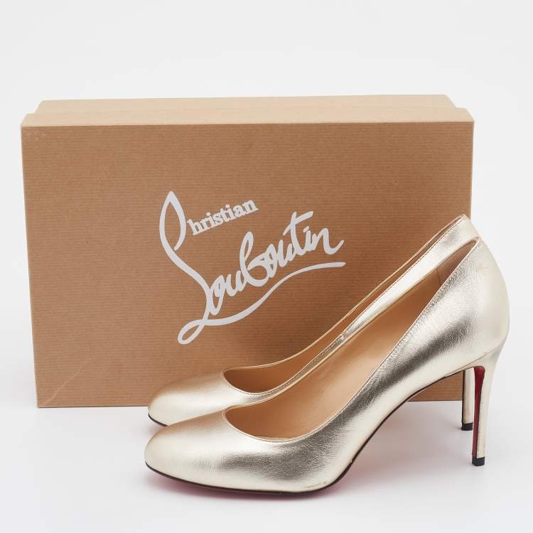 Pre Owned Christian Louboutin Metallic Gold Leather Fifi Pumps Size 38