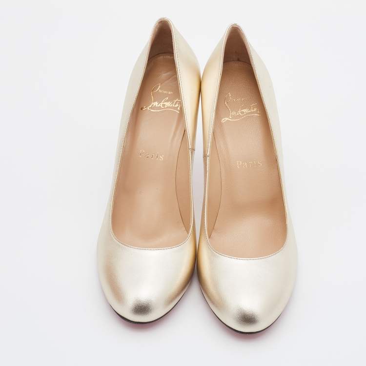 Pre Owned Christian Louboutin Metallic Gold Leather Fifi Pumps Size 38