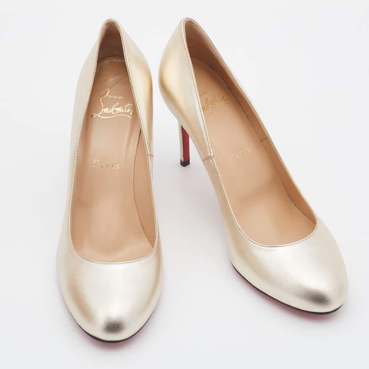 Pre Owned Christian Louboutin Metallic Gold Leather Fifi Pumps Size 38