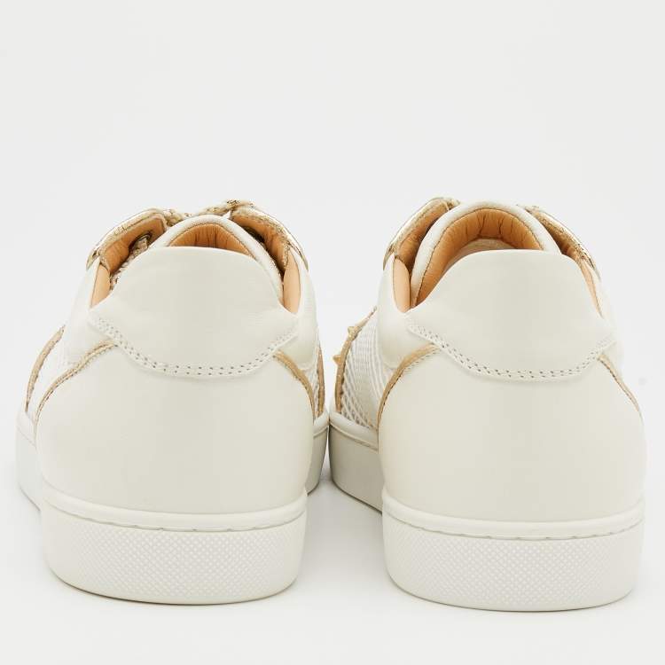 Pre Owned Christian Louboutin White Mesh and Leather Vieira Spikes Low Top Sneakers Size 37.5