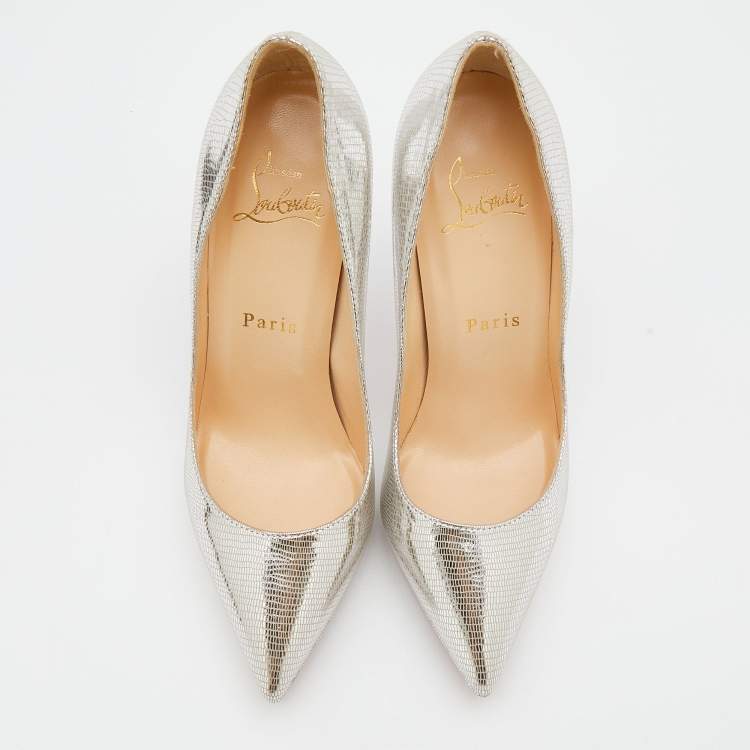 Pre Owned Christian Louboutin Metallic Silver Leather Pigalle Plato Pumps Size 35