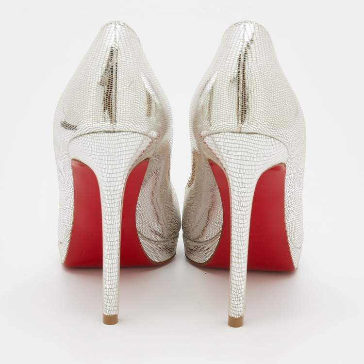 Pre Owned Christian Louboutin Metallic Silver Leather Pigalle Plato Pumps Size 35