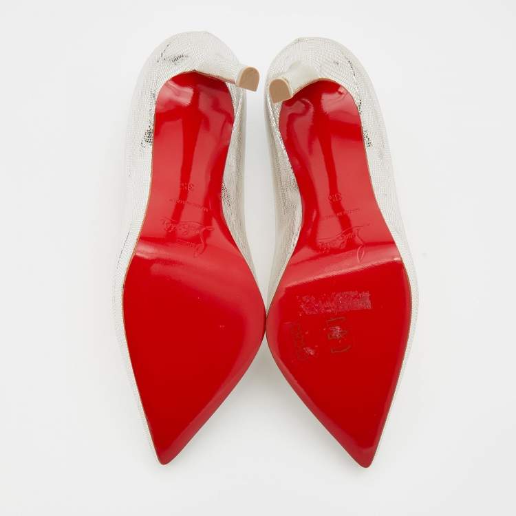 Pre Owned Christian Louboutin Metallic Silver Leather Pigalle Plato Pumps Size 35