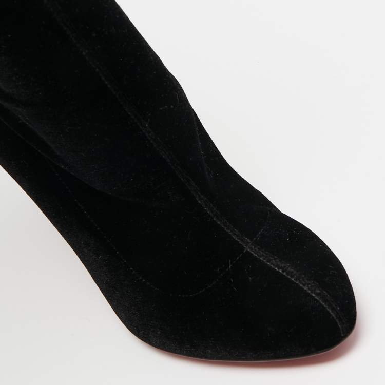 Pre Owned Christian Louboutin Black Velvet Knee Length Boots Size 35
