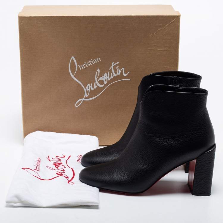 Pre Owned Christian Louboutin Black Leather Castarika Ankle Boots Size 38.5