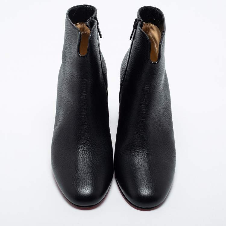 Pre Owned Christian Louboutin Black Leather Castarika Ankle Boots Size 38.5