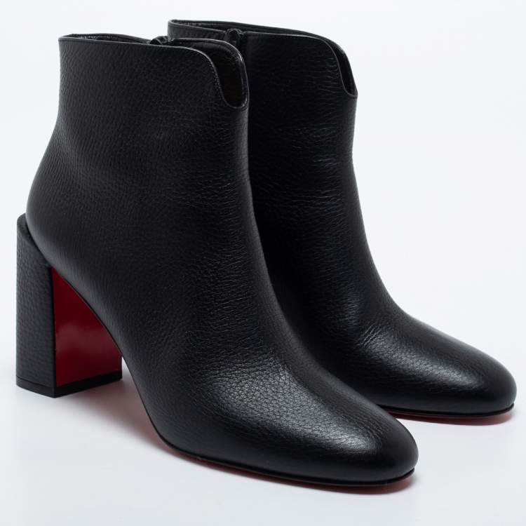 Pre Owned Christian Louboutin Black Leather Castarika Ankle Boots Size 38.5