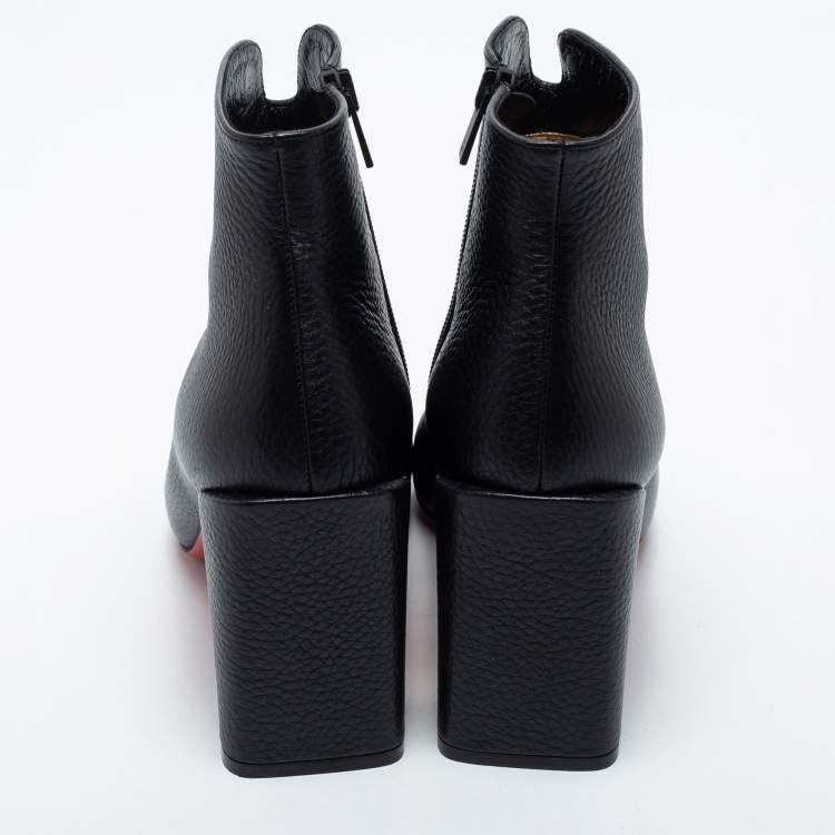 Pre Owned Christian Louboutin Black Leather Castarika Ankle Boots Size 38.5