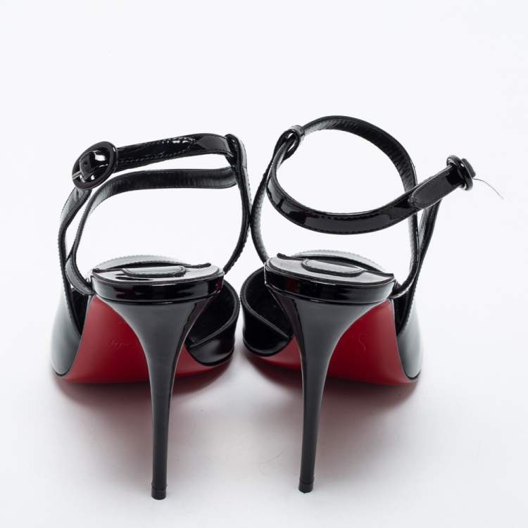 Pre Owned Christian Louboutin Black Patent Leather So Jenlove D'orsay Sandals Size 38 