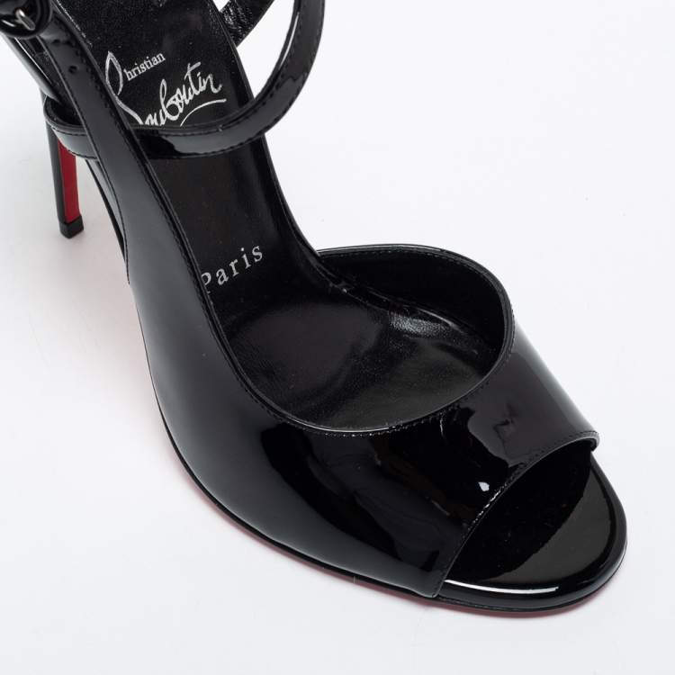 Pre Owned Christian Louboutin Black Patent Leather So Jenlove D'orsay Sandals Size 38 