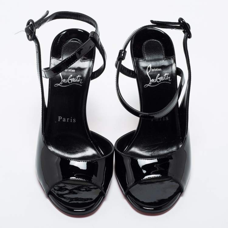 Pre Owned Christian Louboutin Black Patent Leather So Jenlove D'orsay Sandals Size 38 