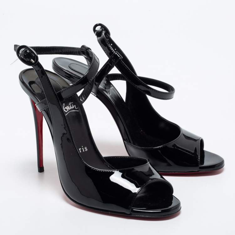 Pre Owned Christian Louboutin Black Patent Leather So Jenlove D'orsay Sandals Size 38 