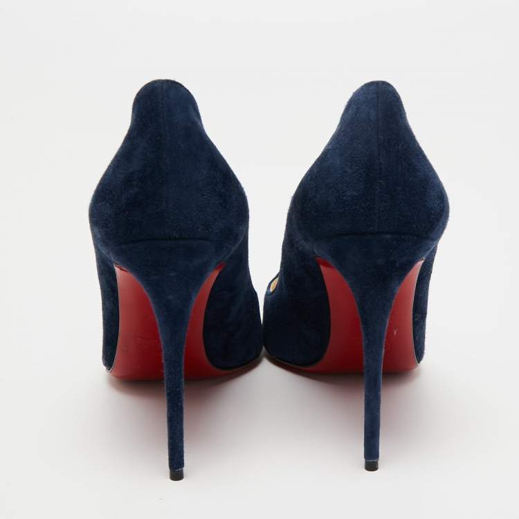 Pre Owned Christian Louboutin Navy Blue Suede Pigalle Follies Pumps Size 39