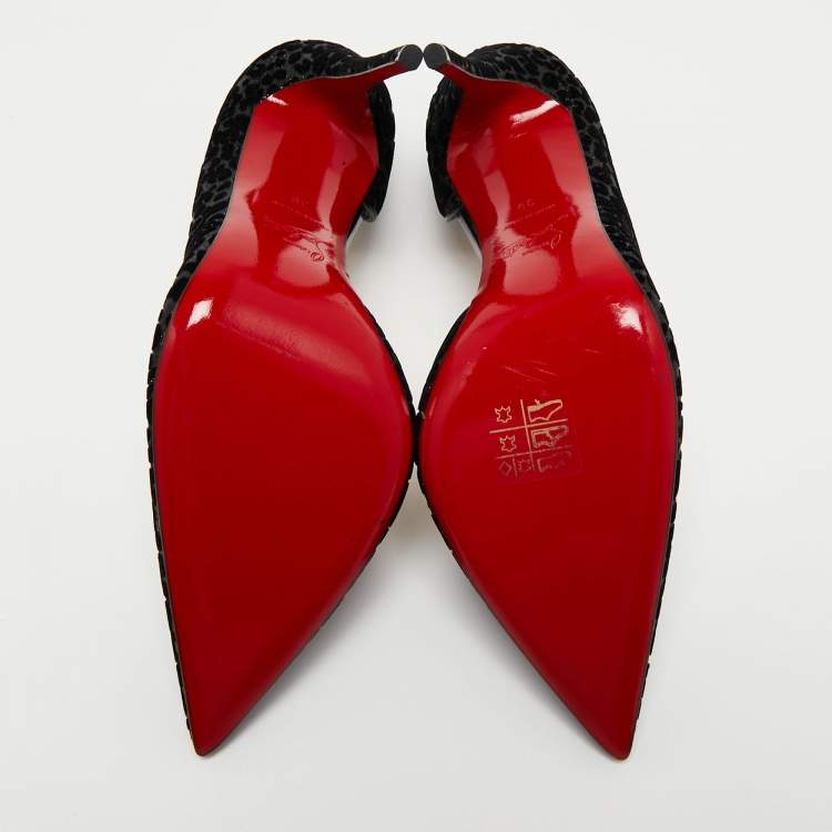 Pre Owned Christian Louboutin Black Leopard Print Glitter and Velvet Iriza Pumps Size 39