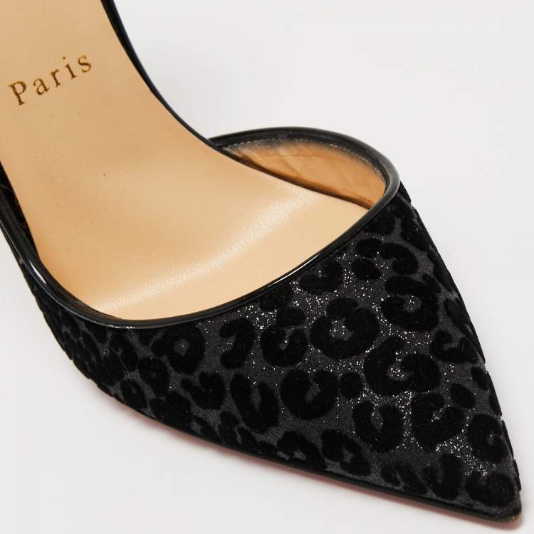 Pre Owned Christian Louboutin Black Leopard Print Glitter and Velvet Iriza Pumps Size 39