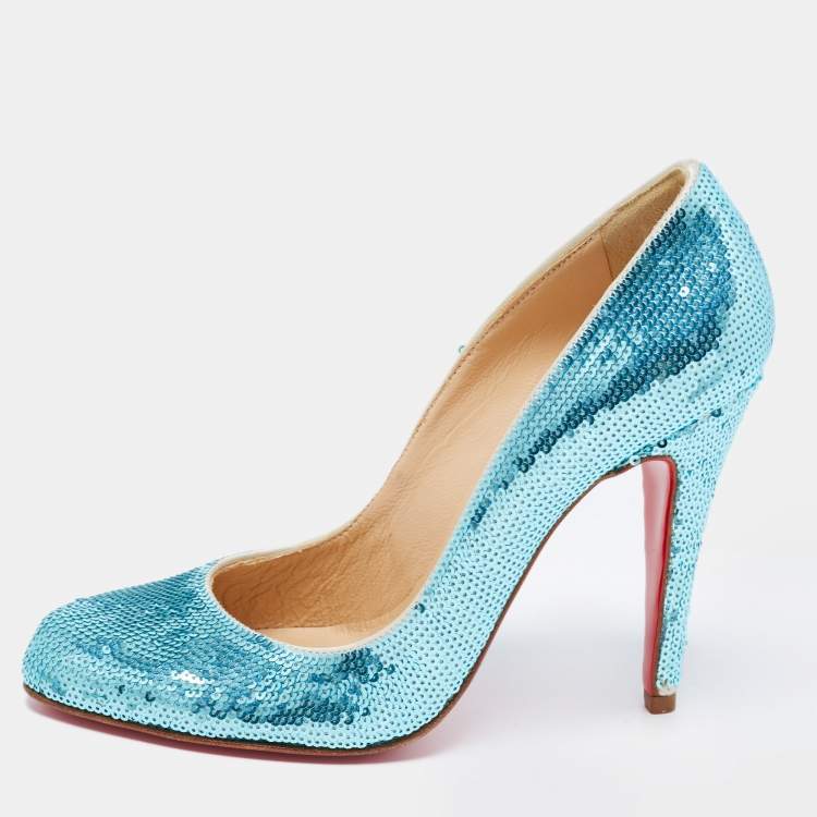 Pre Owned Christian Louboutin Blue Sequins Ron Ron Pumps Size 37