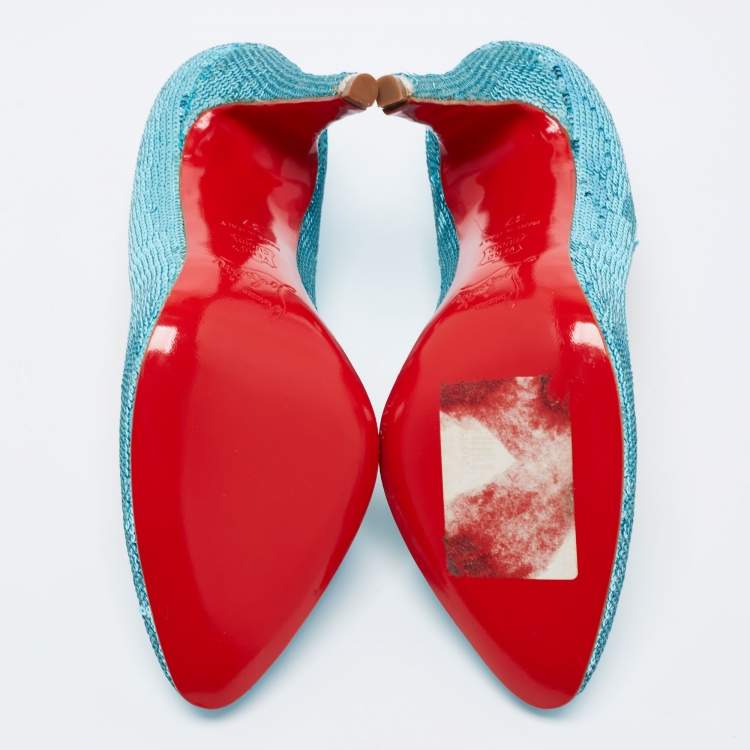 Pre Owned Christian Louboutin Blue Sequins Ron Ron Pumps Size 37